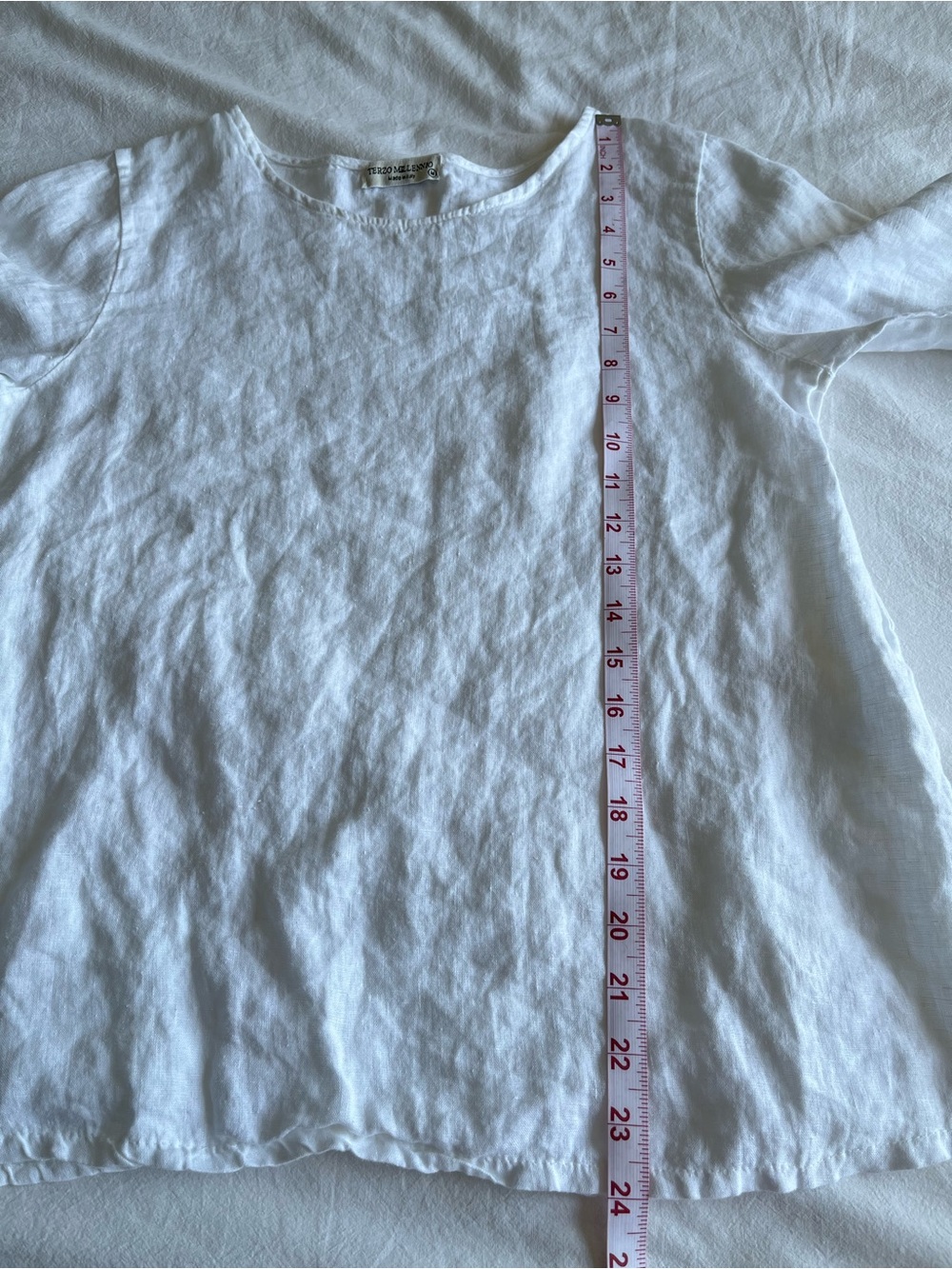 Terzo Millennio Italy White 100% Linen Lace Sleeve Boho Lagenlook Blouse Size M - Picture 5 of 14